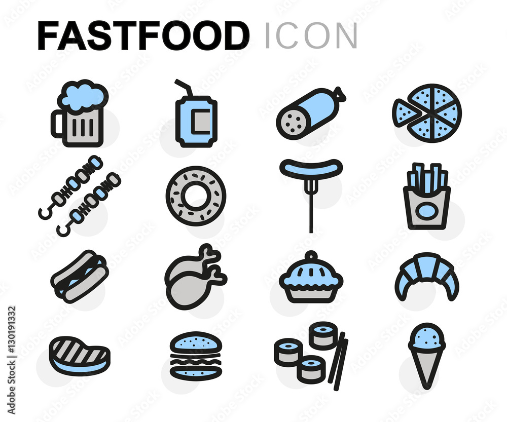 Vector flat fastfood icons set Vector flat fastfood icons set