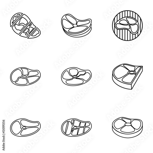 Veal icons set. Outline illustration of 9 veal vector icons for web