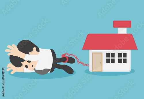 Cartoon Character Business chained on ankle the debt of home