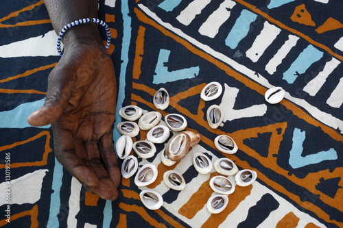 Fortune telling with cowrie shells, Saly, Thies, Senegal, West Africa