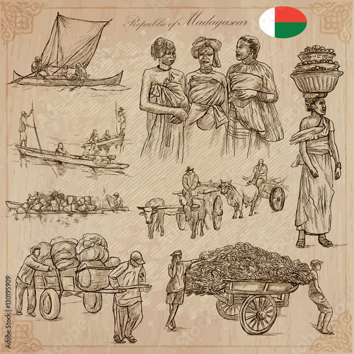 Madagascar - Pictures of life. Travel vector set.