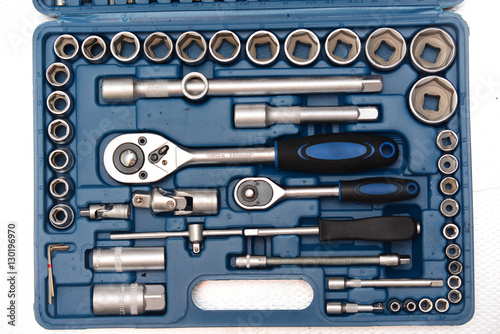 set of socket wrench in plastic box closeup