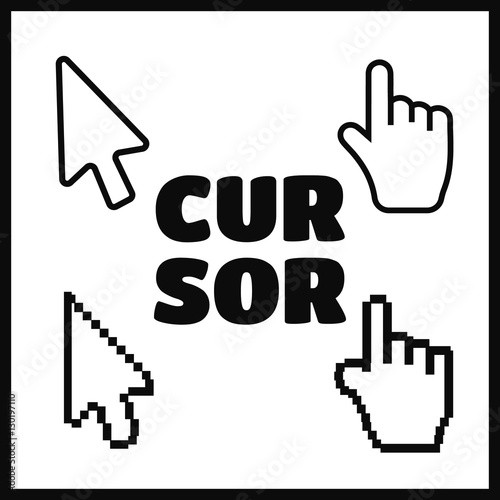 Hand cursor signs, arrow pointer symbols