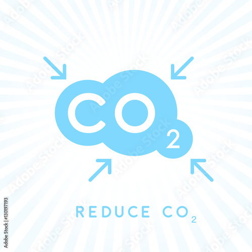 Reduce carbon CO2 emissions concept icon with blue cloud with inward pointing arrows symbol. Vector illustration.