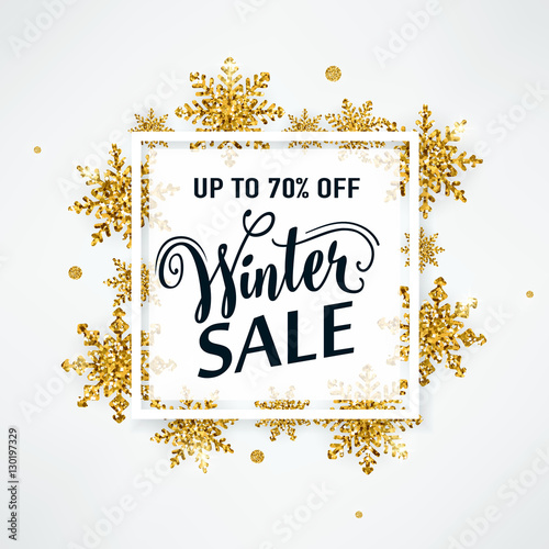 Vector illustration of winter sale gold poster