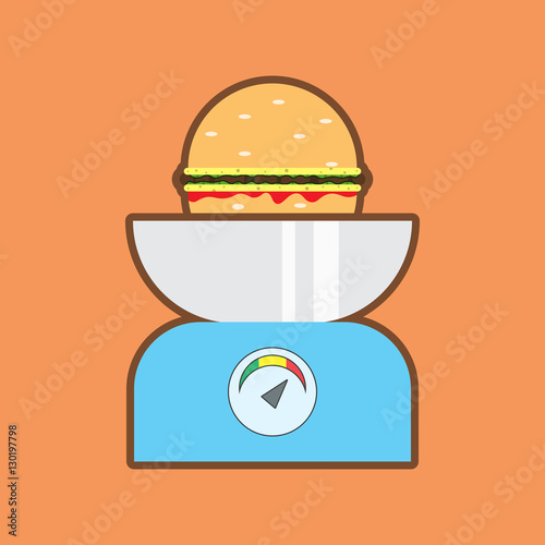 Hamburger and scales.Food weight