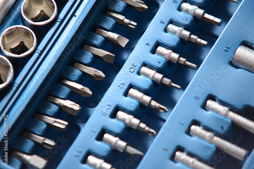 set of socket wrench in plastic box closeup