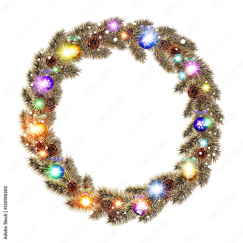 Christmas Wreath, balls isolated. white background. snow. light vector Christmas Wreath, balls isolated. white background. snow. light vector