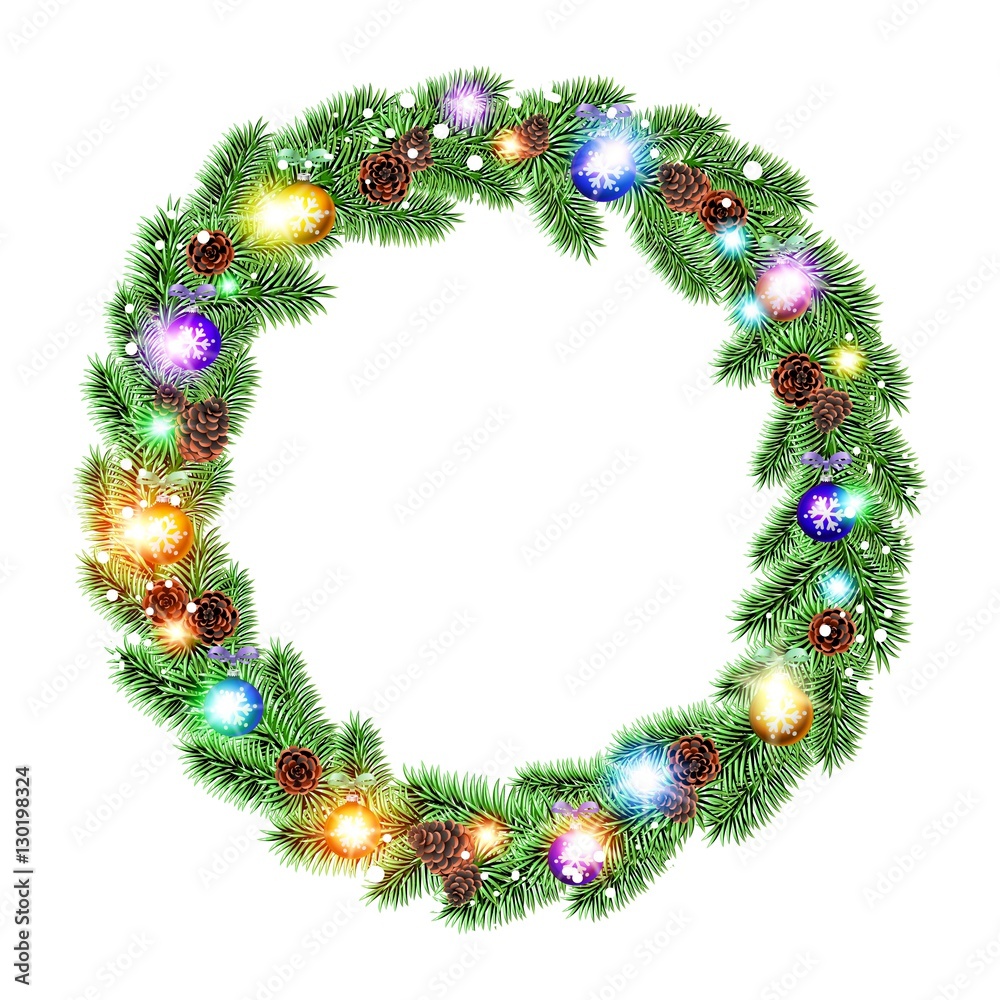 Christmas Wreath, balls isolated. white background. snow. light vector Christmas Wreath, balls isolated. white background. snow. light vector
