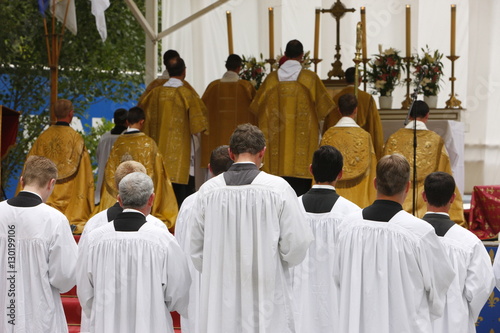 Mass during a traditional Catholic pilgrimage, Villepreux, Yvelines, France
