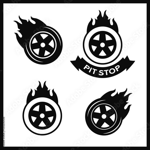 Racing flat labels set. Blaze and flash logo
