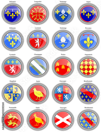 Set of icons. Regions of France flags.