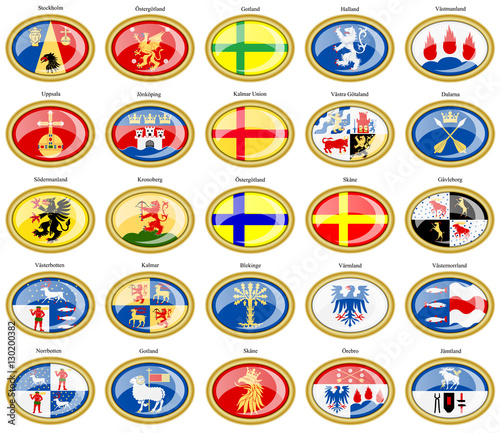 Set of icons. Counties of Sweden flags.