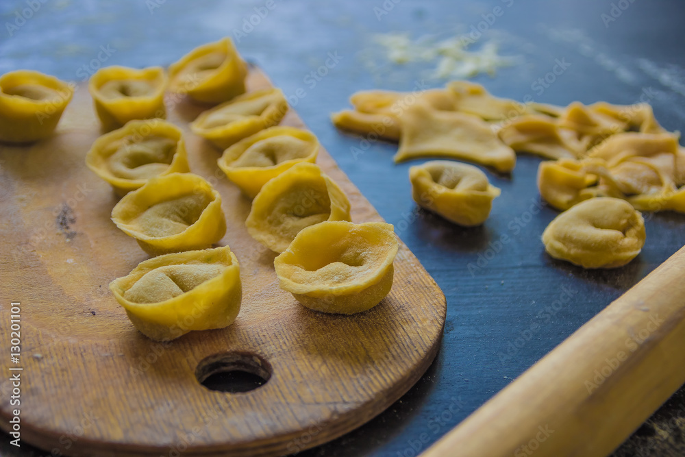 Homemade pasta tortellini from real semolina flour from Italy Homemade pasta tortellini from real semolina flour from Italy