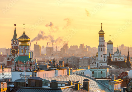 Moscow, view of Moscow Kremlin, Cathedral of Christ the Savior a