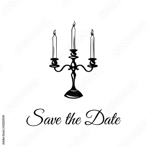 Chandelier. Candlestick Save The Date. Vector Illustration Isolated On White
