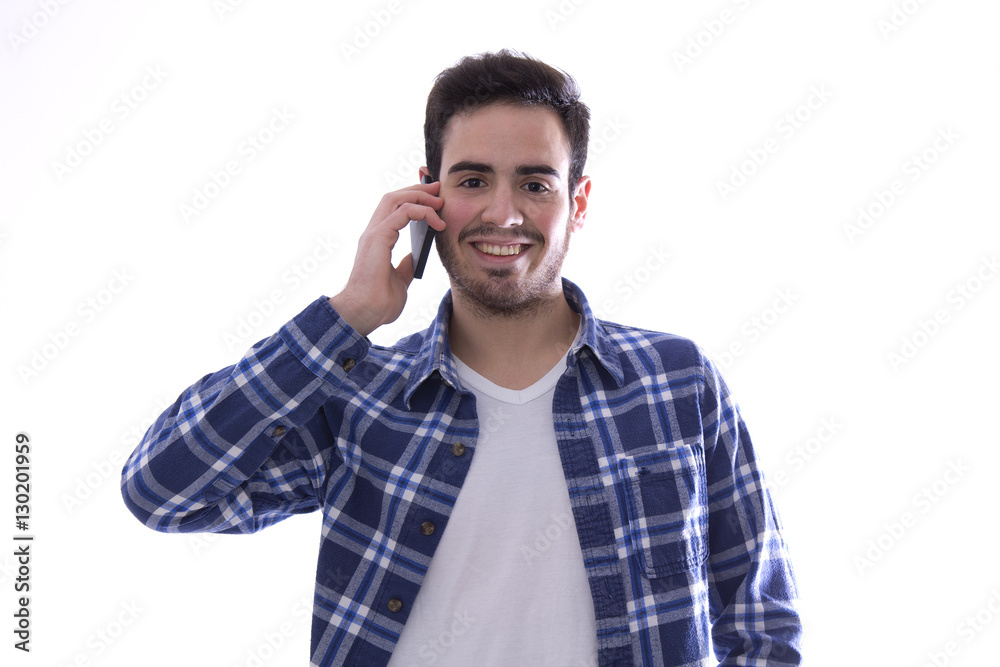 male young speaking with the phone mobile male young speaking with the phone mobile