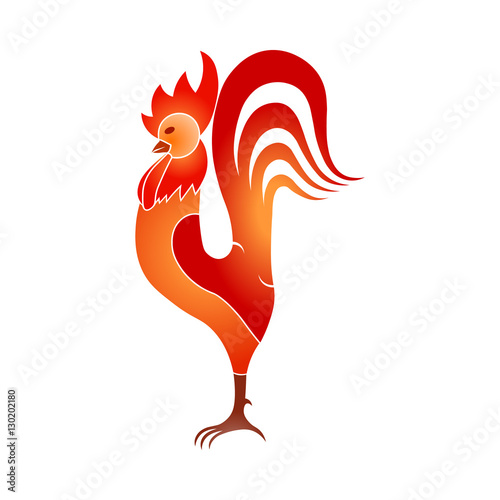background poster  stylish cock, red. Rooster. Abstract rooster logo, cock icon. Red rooster. Vector illustration of rooster, design element for new year 2017 greeting cards.