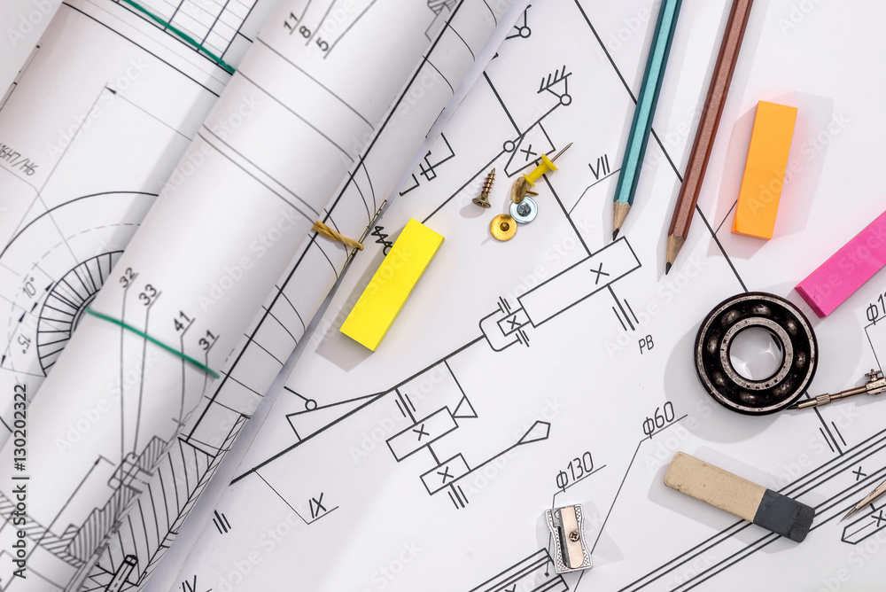 technical drawing detail and several drawing tools. technical drawing detail and several drawing tools.