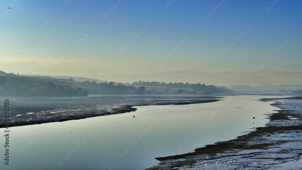 A misty River Teign at low water