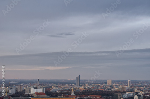 Leipzig city skyline under the evening sky
