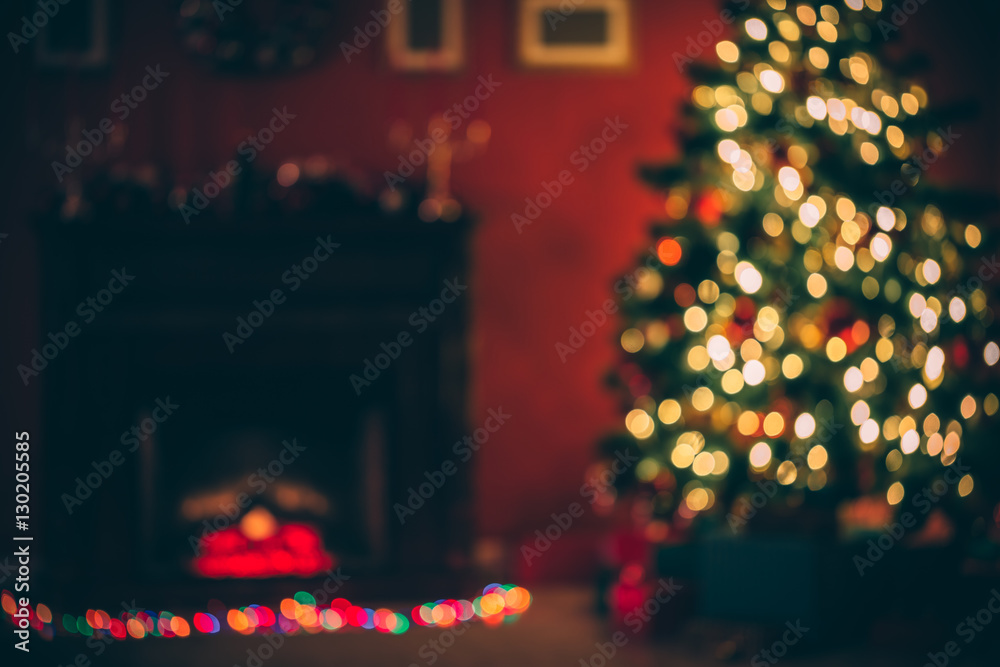 Defocused background Christmas Living room with christmas tree
