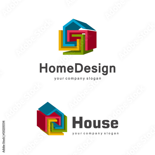 3d home logo template, abstract geometric house symbol, building company logotype