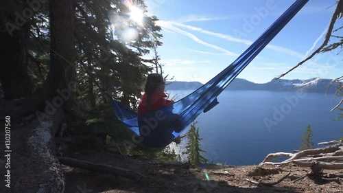 Woman Hiker Relaxing in Hammock Crater Lake National Park Oregon