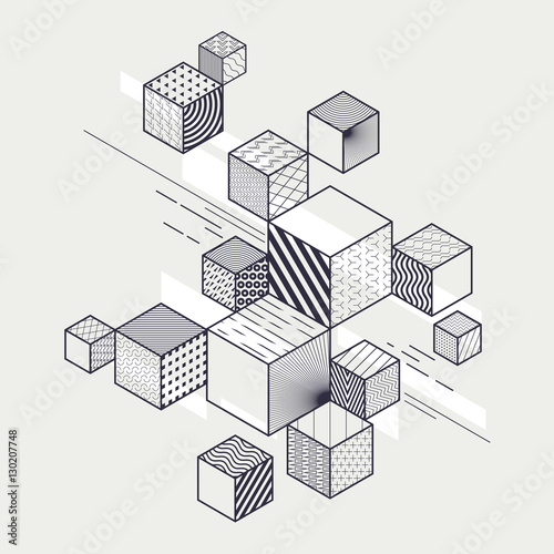 Abstract geometric composition with decorative cubes