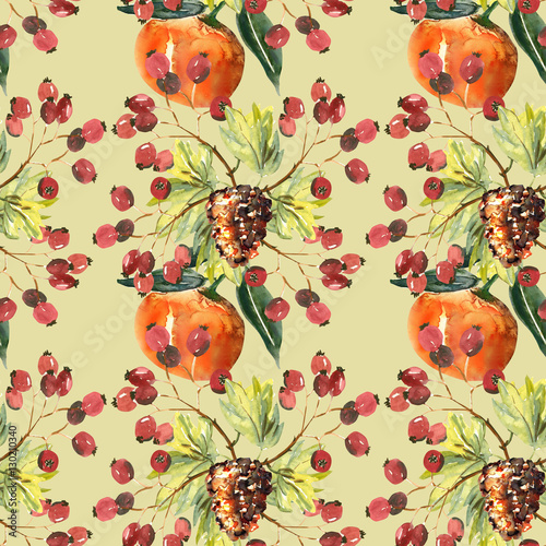 Watercolor seamless pattern, fruits hand painting