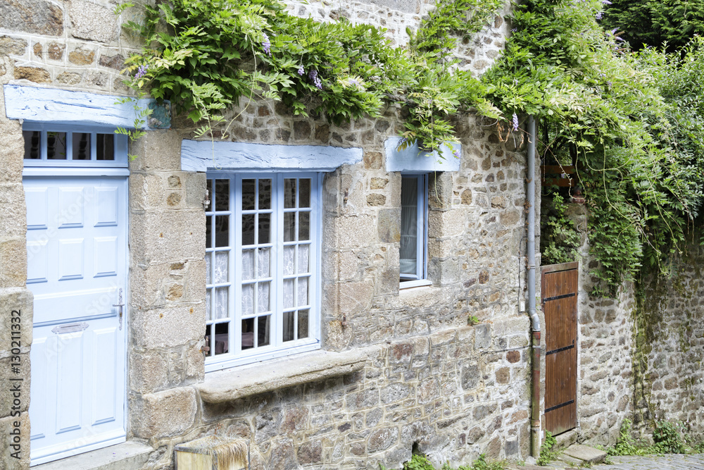 Typical facades of houses in Brittany, France