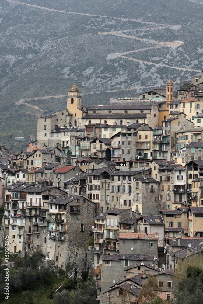 View of Saorge village in La Roya valley, Alpes Maritimes, Provence, France View of Saorge village in La Roya valley, Alpes Maritimes, Provence, France