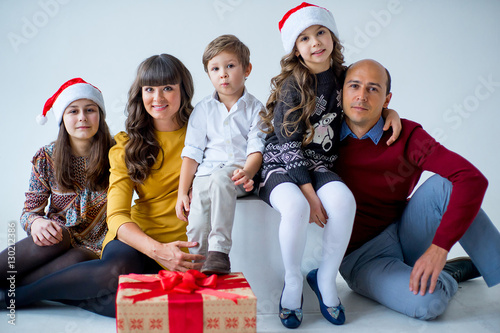 Christmas family of five people, isolated