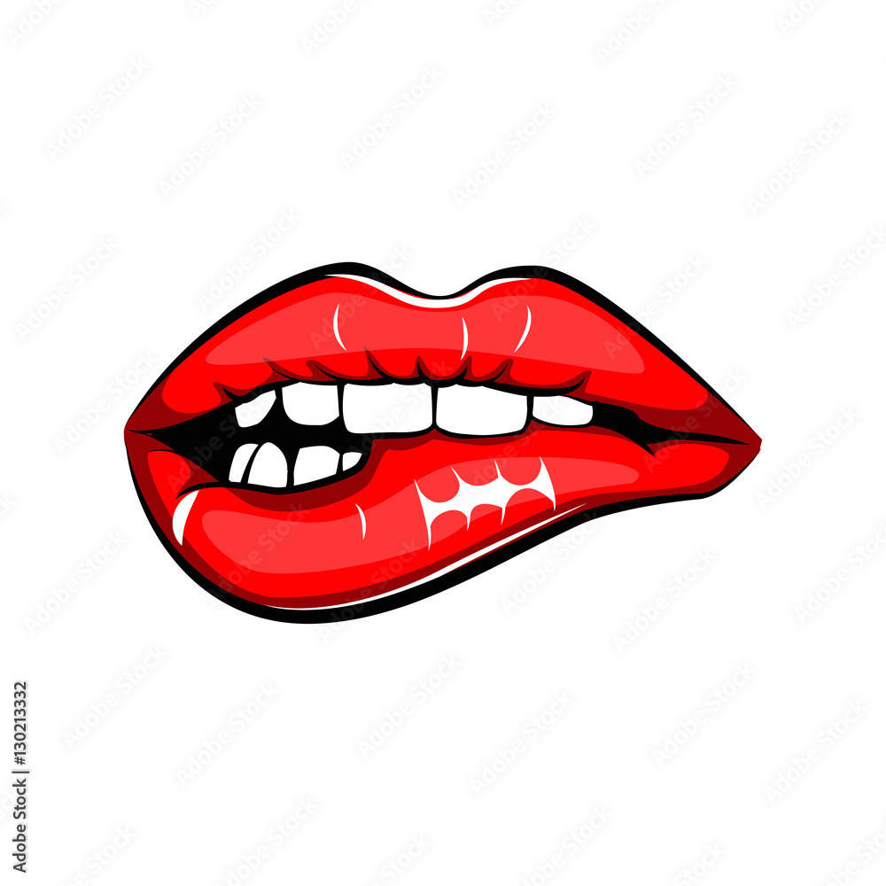 Sexy Female Lips. Sign for print, in comics, Fashion, pop art, retro style 80-s 90s. Vector Illustration Isolated Sexy Female Lips. Sign for print, in comics, Fashion, pop art, retro style 80-s 90s. Vector Illustration Isolated