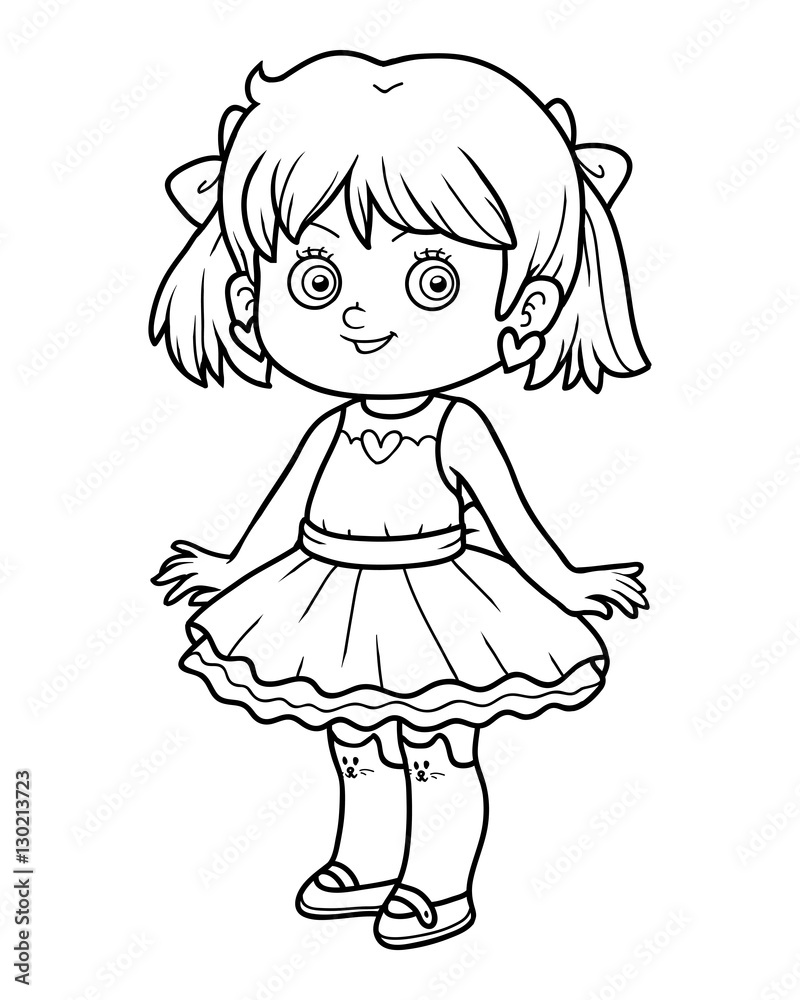 Coloring book, girl in a dress Stock Vector | Adobe Stock