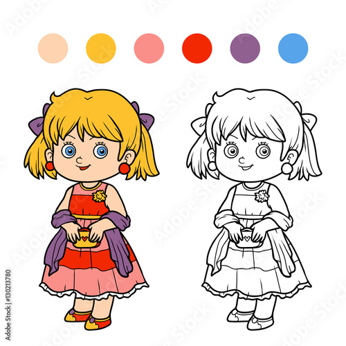 Coloring book, girl in a dress