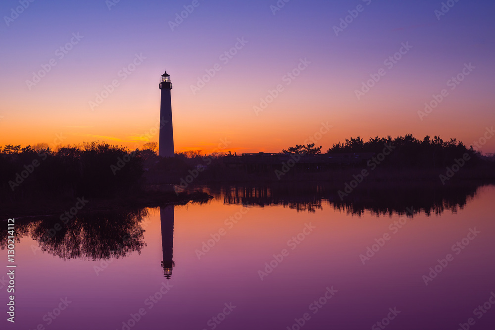 Cape May Lighthouse Silhouette Reflections