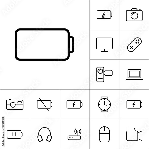 thin line battery icon on white background, gadgets set