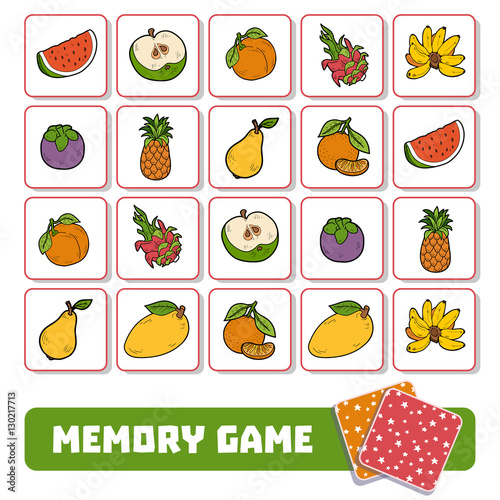 Memory game for children, cards with fruits