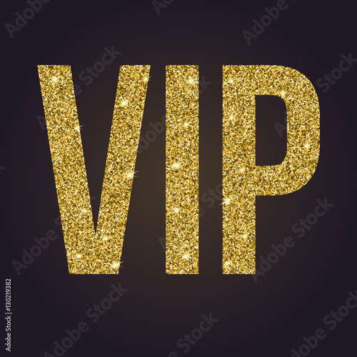 Golden symbol of exclusivity, the label VIP with glitter. Very important person - VIP icon on dark background
