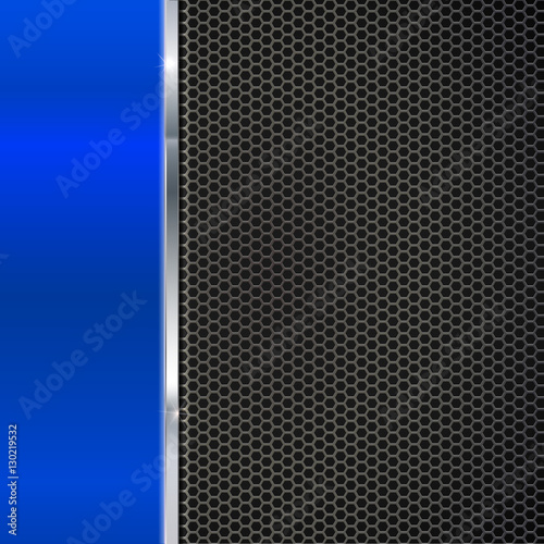 Background of polished red metal and black metal mesh with polished metal strip. Technological background for garages, auto shops and just creativity