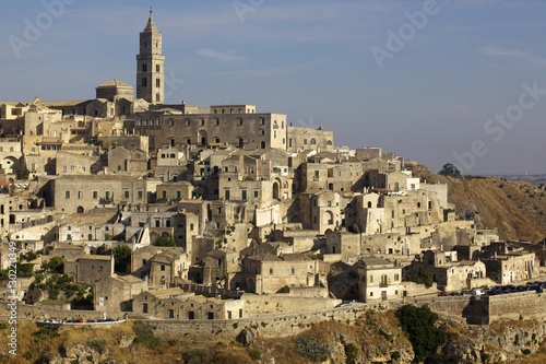 View of the Duomo and the Sassi of Matera, from the cliffside, Matera, Basilicata photo
