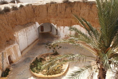 Troglodyte pit home, Berber underground dwellings, Matmata, Tunisia photo