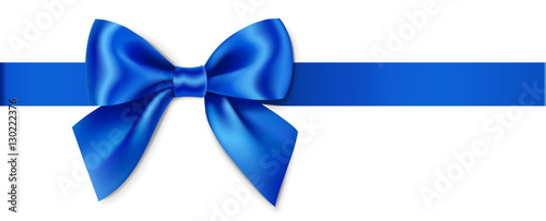 Decorative blue bow with horizontal ribbon. Vector bow for page decor