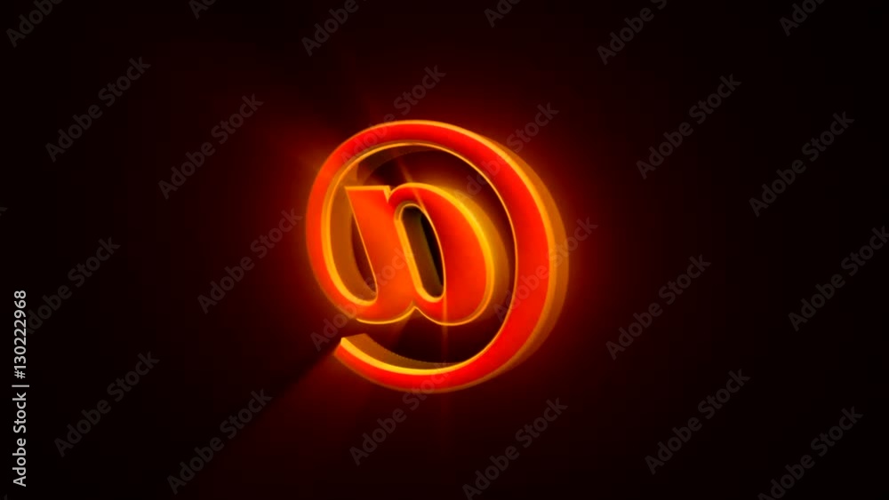 E-mail red and gold symbol (e-mail sign, rotates around its axis). 3D rendering. Seamless Looping, cyclical 3D animation.

