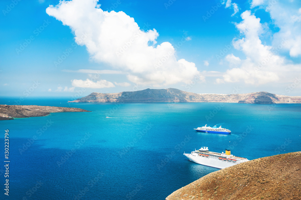 Cruise ships at the sea near the Greek Islands