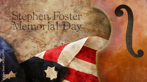 Vászonkép Stephen Foster Memorial Day. Violin Usa Flag and Wood