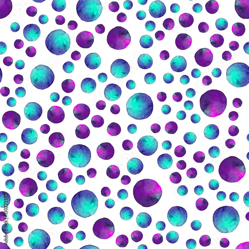 Seamless pattern. Watercolor abstract background. round brushstrokes. On white . Colorful and endless rainbow. Violet blue bubble gum