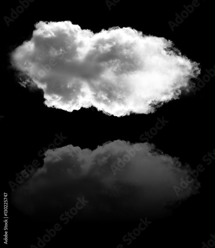 Cloud shape and its reflection flying over black background