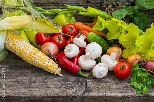 Vegetable set on a wooden background. Close-up